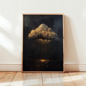 Art mural nuage de pluie doré « The Quiet Fall » : Art abstrait tempête de mauvaise humeur