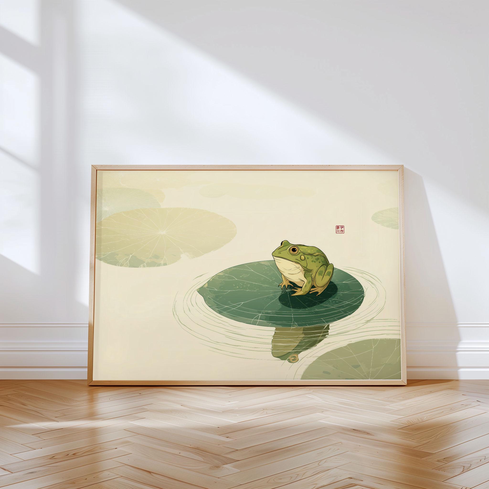 Lotus Listener Wall Art — Green Frog Japanese Minimalist - Etsy