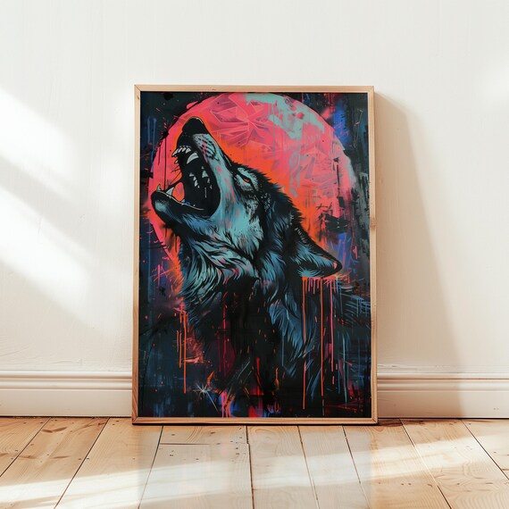 Neon Wolf Graffiti Art Print: Urban Street Art Animal Poster - Etsy