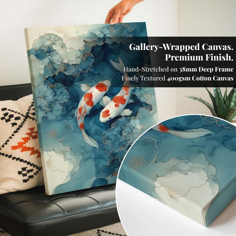 Arte mural con peces koi: decoración zen japonesa, decoración natural japonesa Canvas