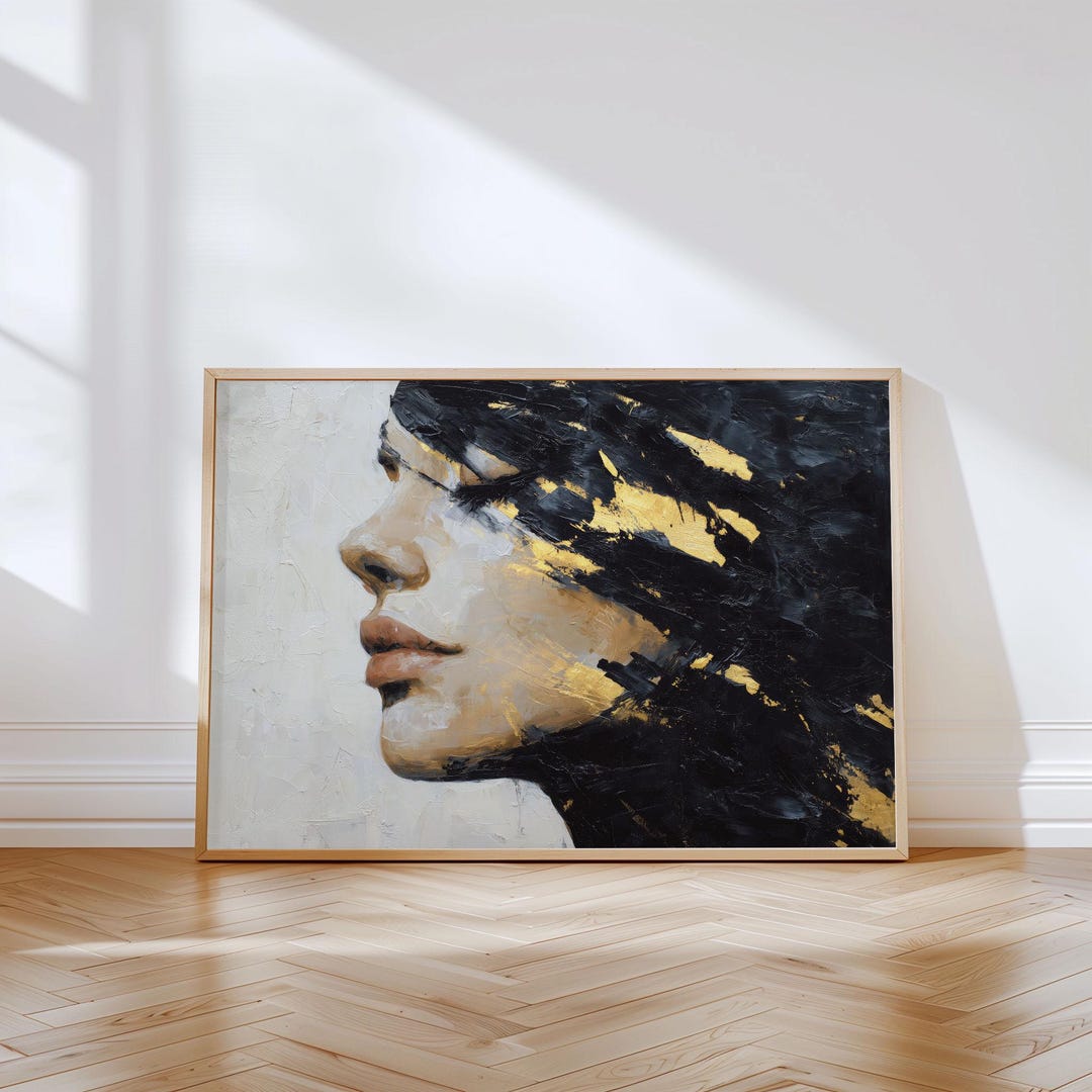 Gilded Veil Wall Art — Black & Gold Female Portrait - Etsy