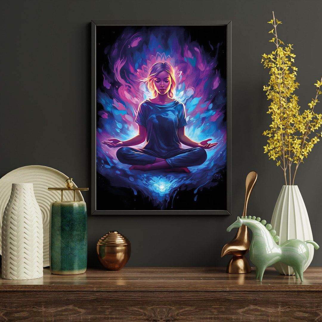 Cosmic Meditation Digital Art Spiritual Energy Wall Print Chakra Glow ...
