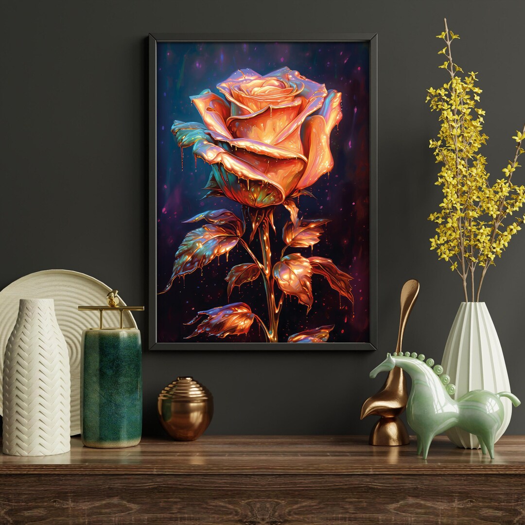Metallic Roses Painting Printable: Enchanted Metallic Rose - INSTANT DIGITAL DOWNLOAD - Digital ...