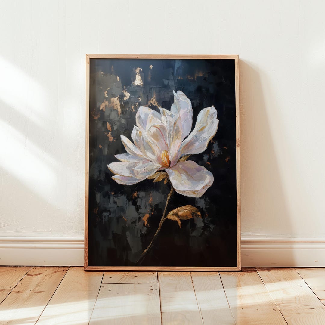 Magnolia Flower Giclée Art Print: White & Gold Botanical Wall Decor ...