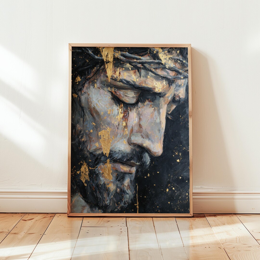 Jesus Crown of Thorns Wall Art, Christian Portrait, Gold Religious ...