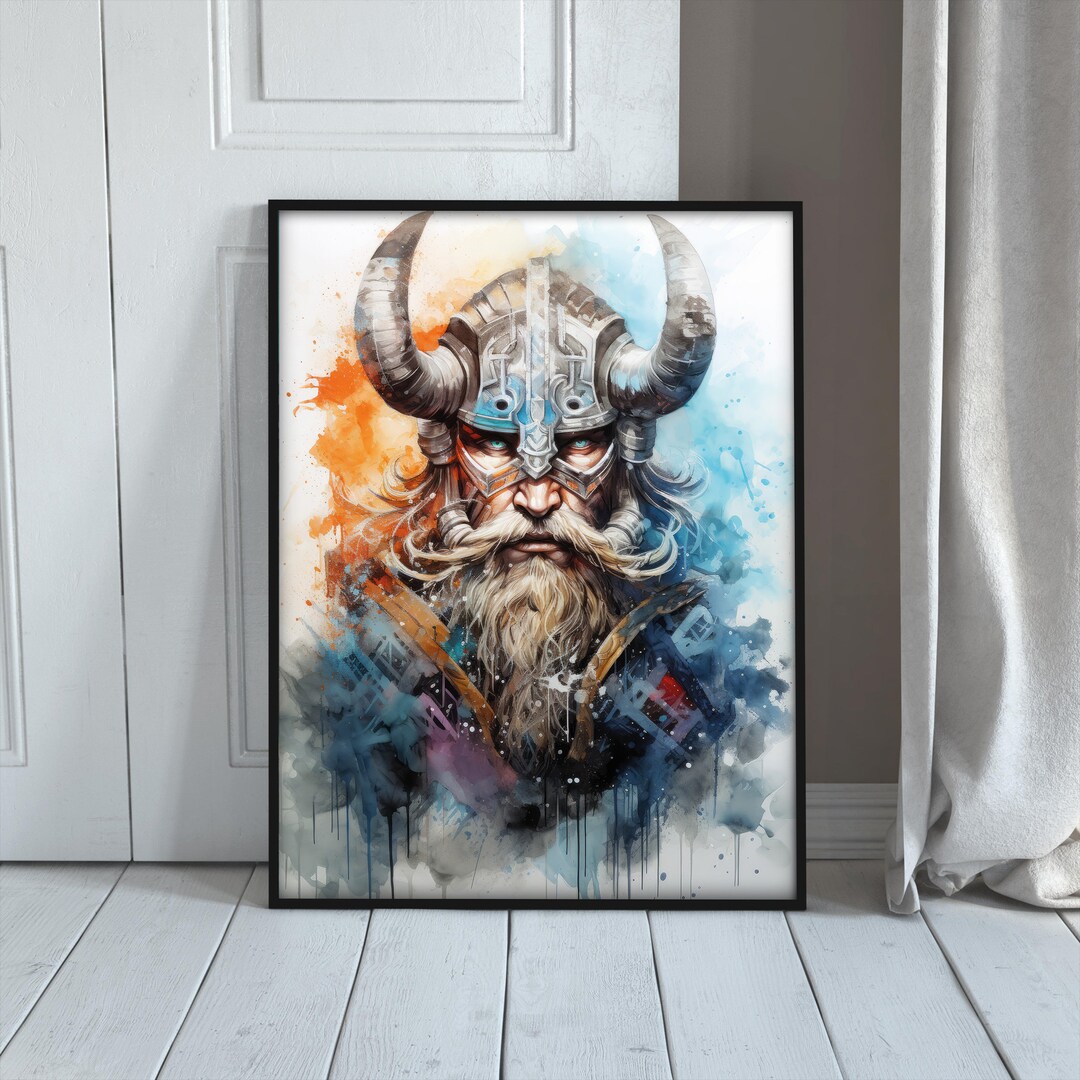 Printable Watercolor Viking Art Print Viking Warrior Digital Art