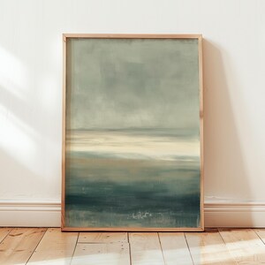 Cuadro decorativo "Mareas tranquilas": abstracto costero minimalista, horizonte verde salvia.