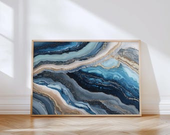 Glacier Veins Wall Art — Blue Marble Abstract, Coastal Luxury Statement Decor
