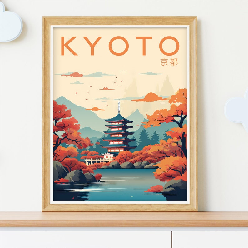 Printable Kyoto Travel Poster Japan Wall Art Feudal Japan Print Vintage ...