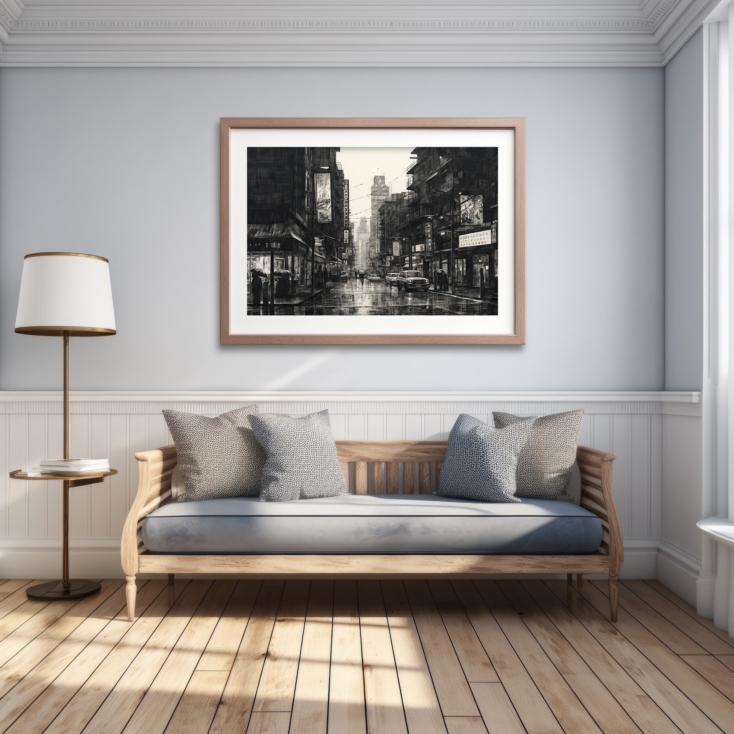 Printable Etched City Street Art Classic Living Room Decor Classic Art Motive City Digital ...
