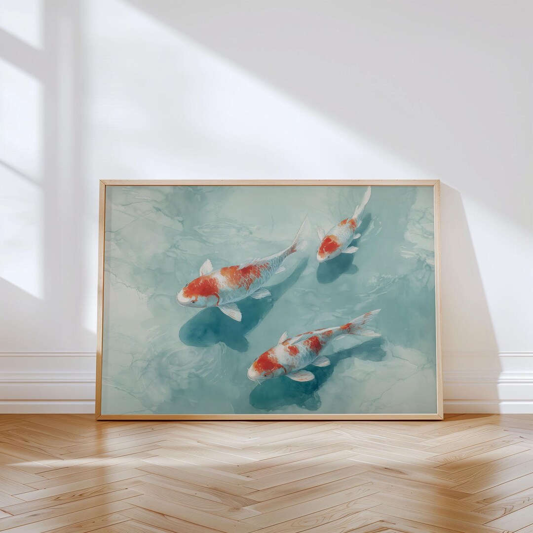 Koi Stillwater Wall Art — Japanese Fish Painting, Serene Pond Scene - Etsy