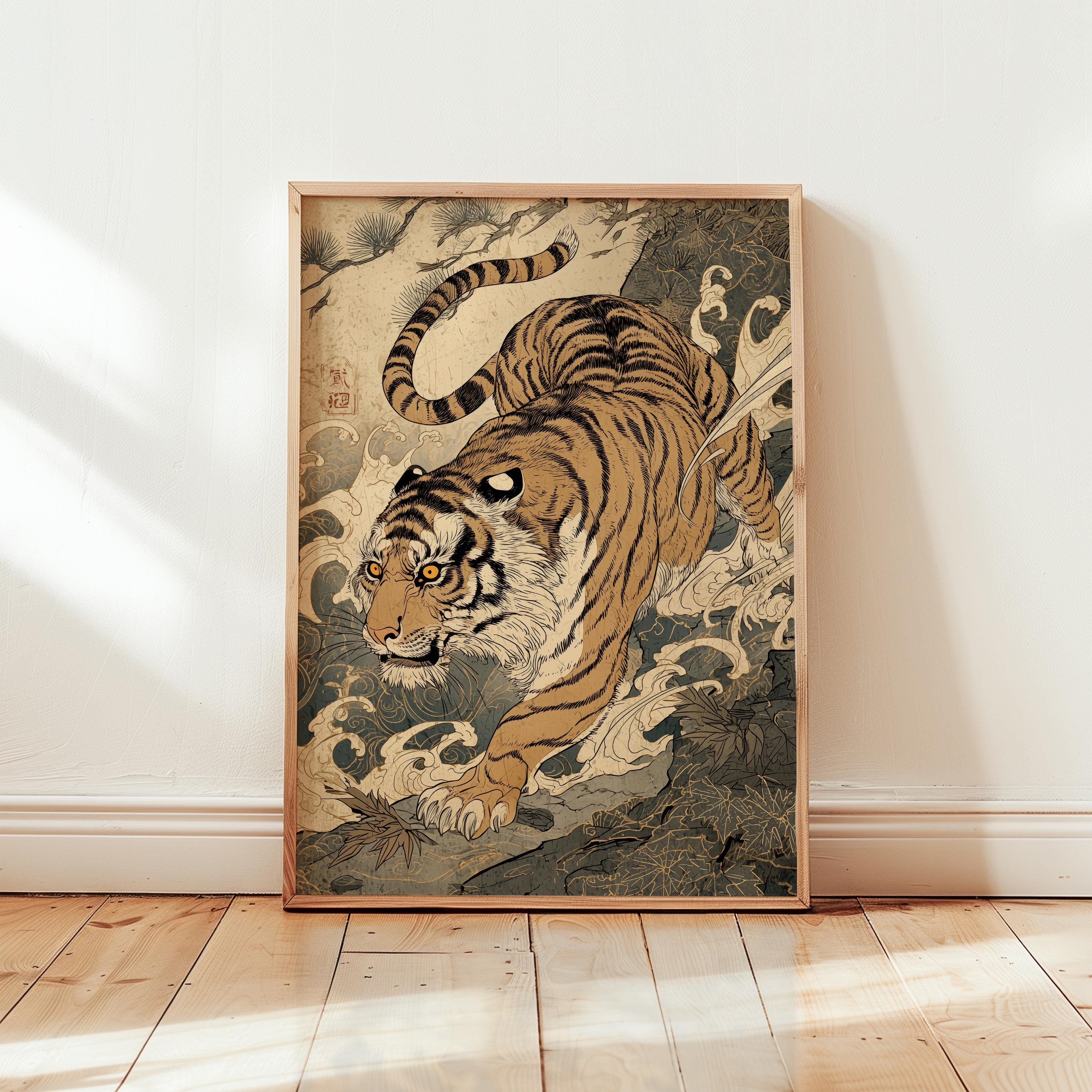 Vintage Japanese Tiger Gicleé Print: Samurai Jungle Art