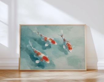 Trio Current Wall Art — Blue Japanese Koi Trio