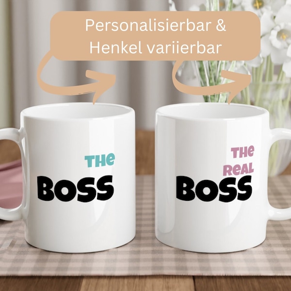 Personalisierte Partnertassen - the Boss, the real boss - lustige Geschenkidee für Paare