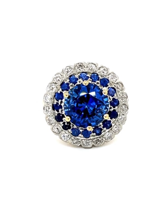 Edwardian 3.13 carat round cut Sapphire and diamon