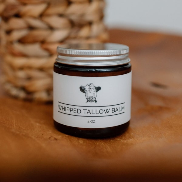 Whipped Tallow Balm | Unscented, Grass Fed, Fragrance Free, Sensitive Skin Cream, Dry Cracked Skin, Baby Lotion Moisturizer, Body Butter