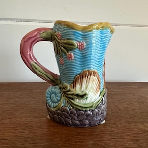 Vintage Jay Willfred Div. of Andrea by Sadek Majolica Creamer 4.5&quot; Tall Shell Motif Pitcher