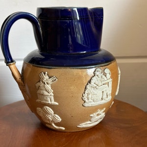 Antique Royal Doulton Cobalt Stoneware Pitcher Hunt Scene
