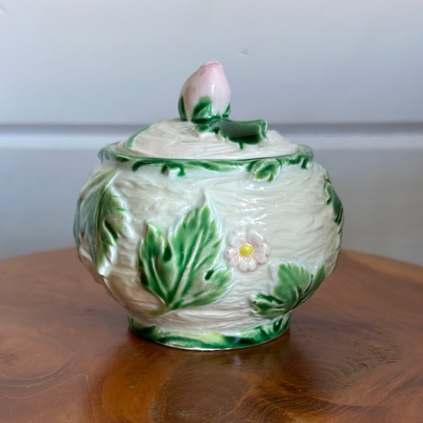 Vintage 1988 The Haldon Group Majolica Style Rose Small Covered Bowl Jar