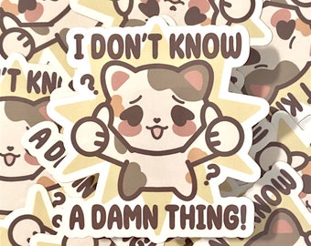 Cute Cat Vinyl sticker | "I don't know a damn thing!" Sticker