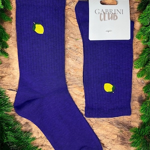 Purple Socks With Lemon Embroidery | Fun And Comfy