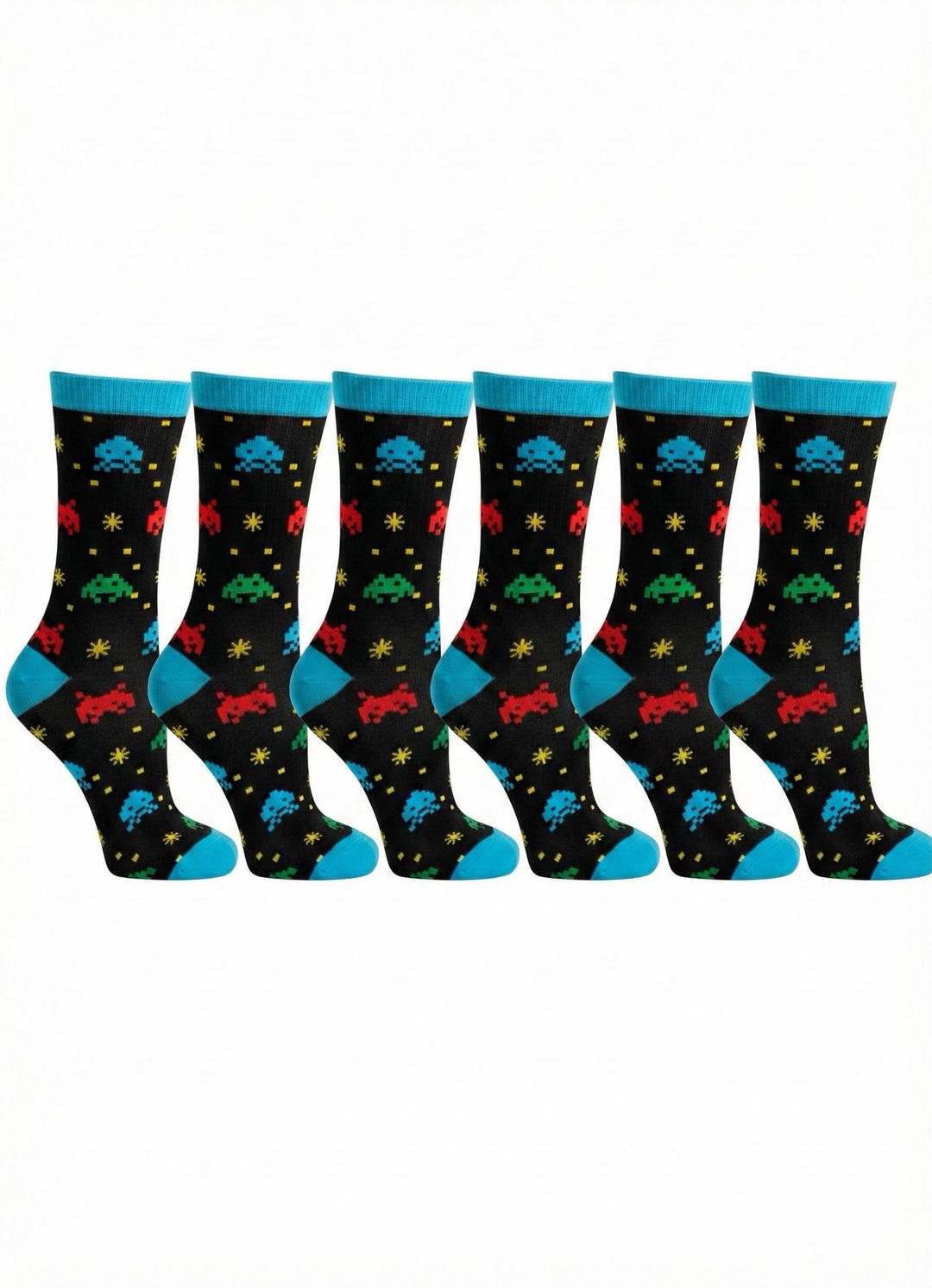 6 Pack Retro Gamer Socks, 8-bit Pixel Art, Space Arcade - Etsy