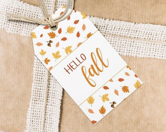 Hello Fall Tag, Fall Gift Tag PRINTABLE, Hello Fall Holiday Gift Tags, Digital Download