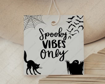 Spooky Vibes Only Halloween Tags, Halloween Printable Tags, Halloween Gift Tags Printable Halloween Cat Ghost Card,Gift Tags DIGITAL