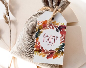 Happy Fall Yall Gift Tag, Fall Gift Tag PRINTABLE, Hello Fall Holiday Gift Tags, Digital Download