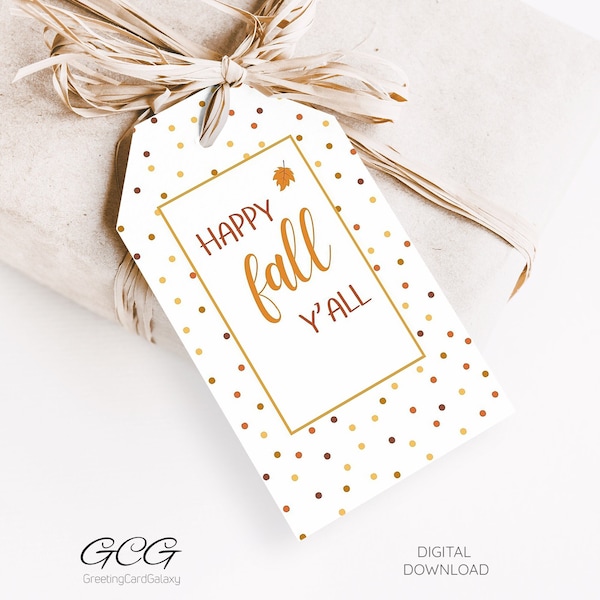 Fall Tag Happy Fall Yall Gift Tag, Fall Gift Tag PRINTABLE, Hello Fall Holiday Gift Tags, Digital Download