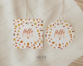 Hello Fall Tag, Fall Gift Tag PRINTABLE, Hello Fall Holiday Gift Tags, Digital Download