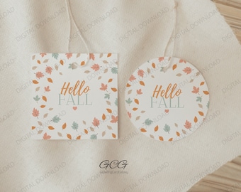 Hello Fall Tag, Fall Gift Tag PRINTABLE, Hello Fall Holiday Gift Tags, Digital Download