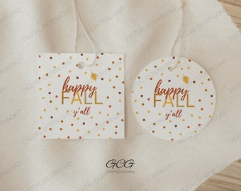 Happy Fall Yall Gift Tag, Fall Gift Tag PRINTABLE, Hello Fall Holiday Gift Tags, Digital Download