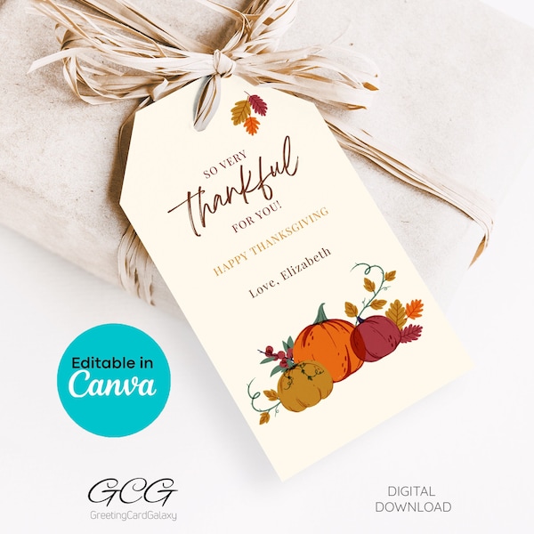 Thankful For You Tags, Editable Thankful For You PRINTABLE Tag, Happy Thanksgiving Tags, Editable Gift Tag, Thanksgiving Favor Tags, DIGITAL