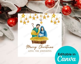 PRINTABLE Editable Christmas Gift Tag, Nativity Gift Tag, Editable Christmas Tags, Merry Christmas Tag, Christmas Gift Tags PRINTABLE