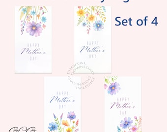 Happy Mothers Day Tags 4er Set, Muttertag Geschenkanhänger, Happy Mothers Day DRUCKBARE Tag, digitaler Download