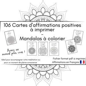 DOUBLE SET - 106 Cartes d'affirmations positives à imprimer et à colorier - mandala - format pdf - téléchargement immédiat - mindfulness