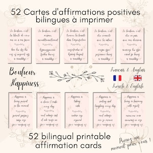 52 Printable Positive Affirmation Cards French-English - Bonheur-Happiness