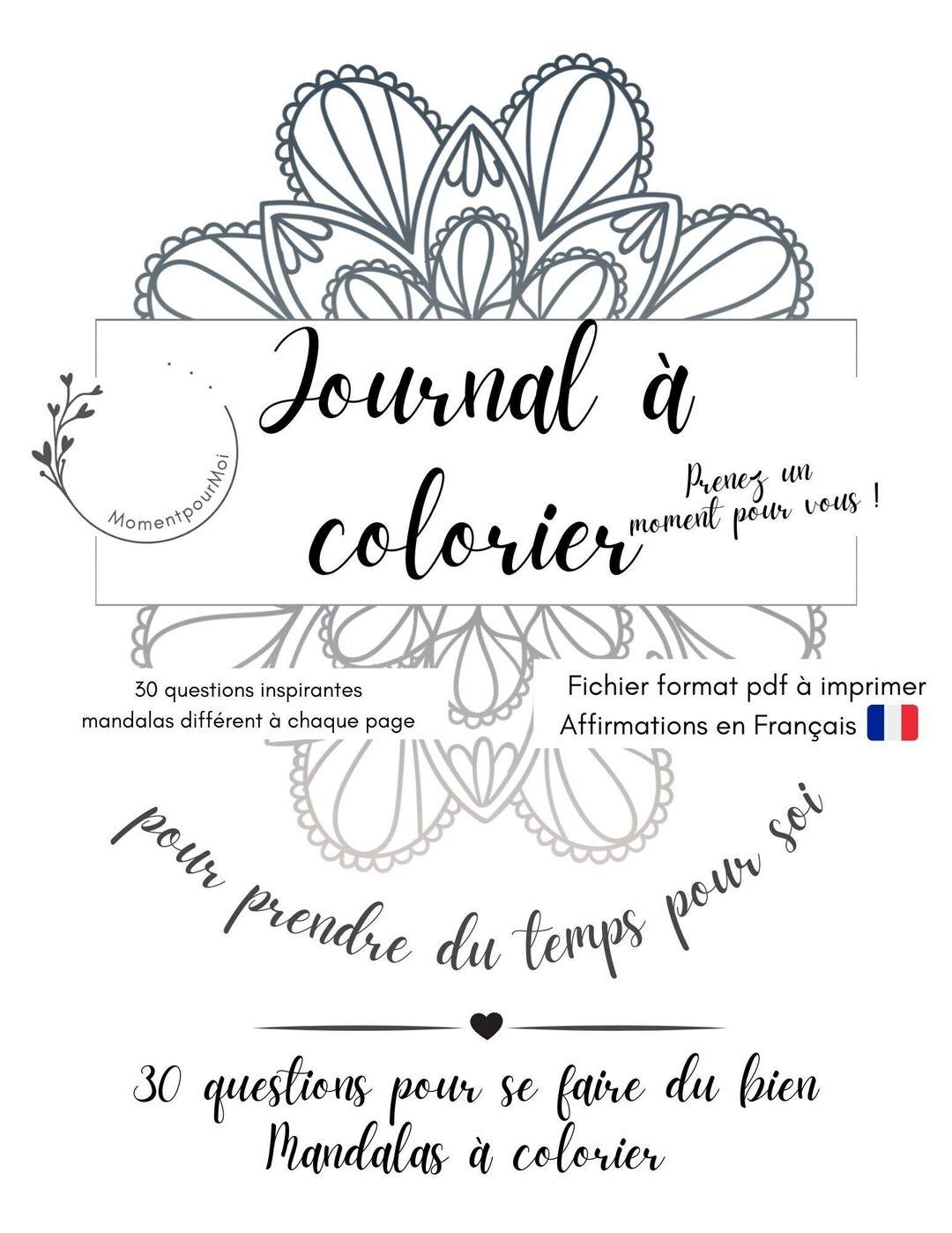 Journal to Print and Color 30 Questions Mandala Pdf Format Instant
