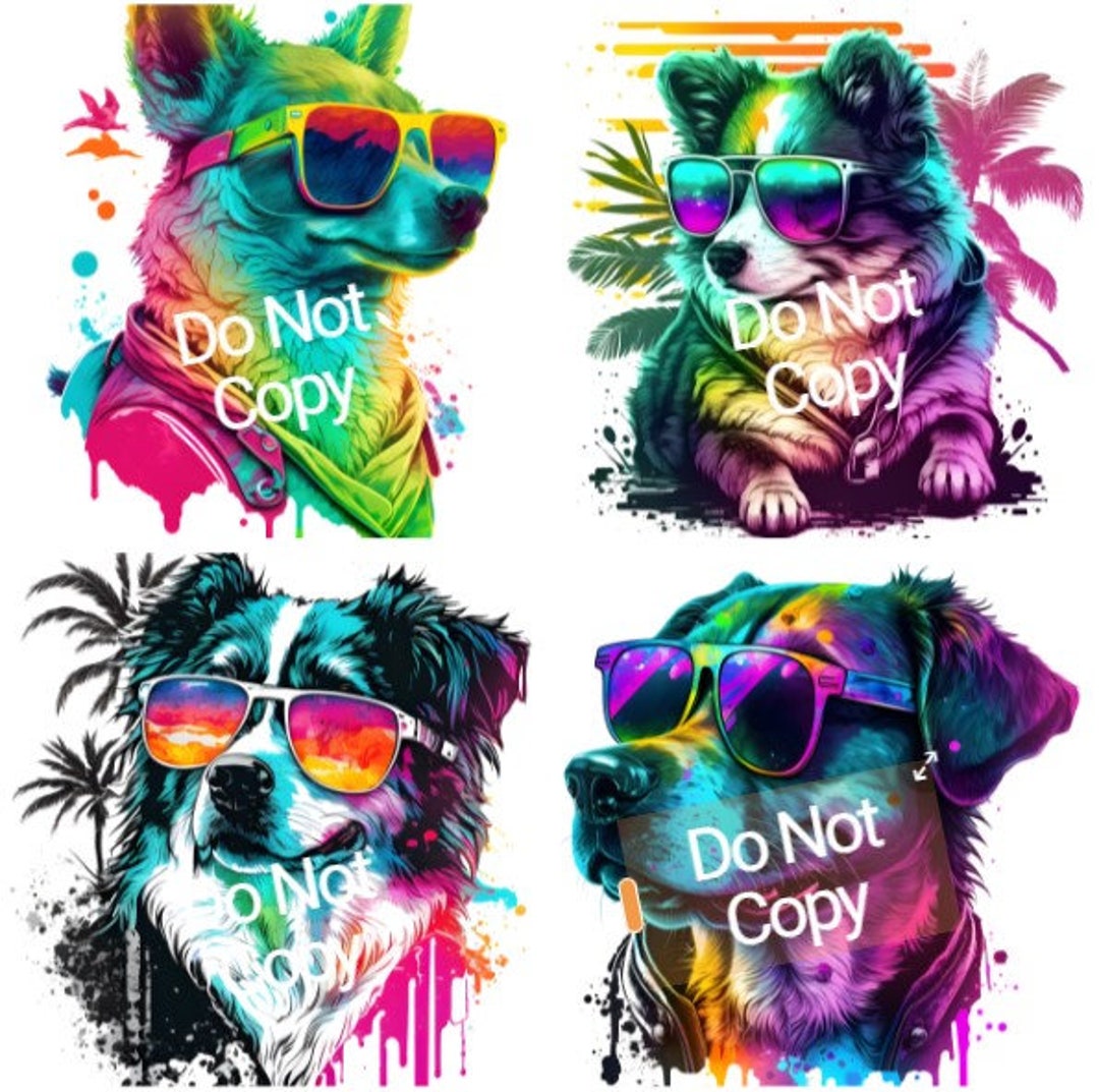 Set of 4 Neon Dog PNG Transparent Background - Etsy