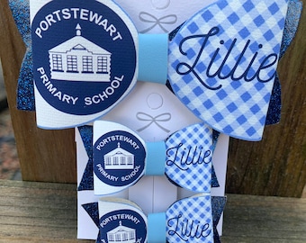 School Personalised Back To School Crest Hairbows | Girls Hair Accessories | Customised Name Bows | Sports Bows | Football team | Rugby
