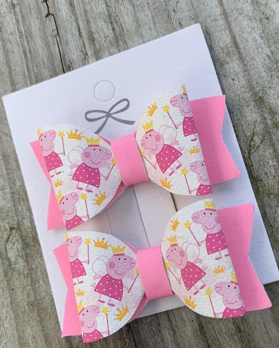 Princess Peppa pig fairy | Girls Hair Accessories | Baby Bows | Glitter Pigtails | Toddler Hair Bow | Baby Girl Hairclip |