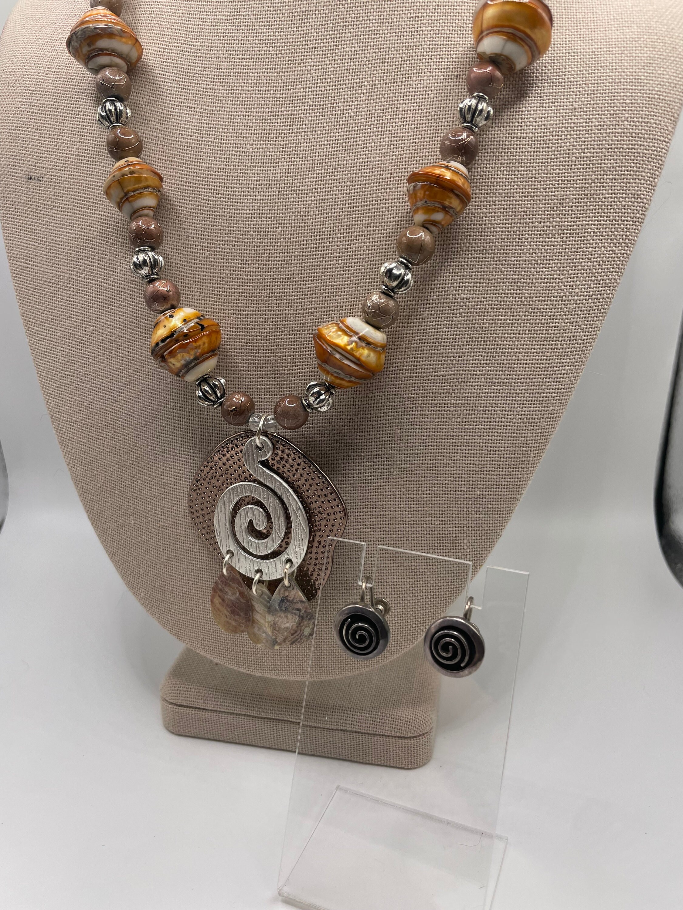 Vintage Gold, bronze and silver Avante Garde necklace and earring set