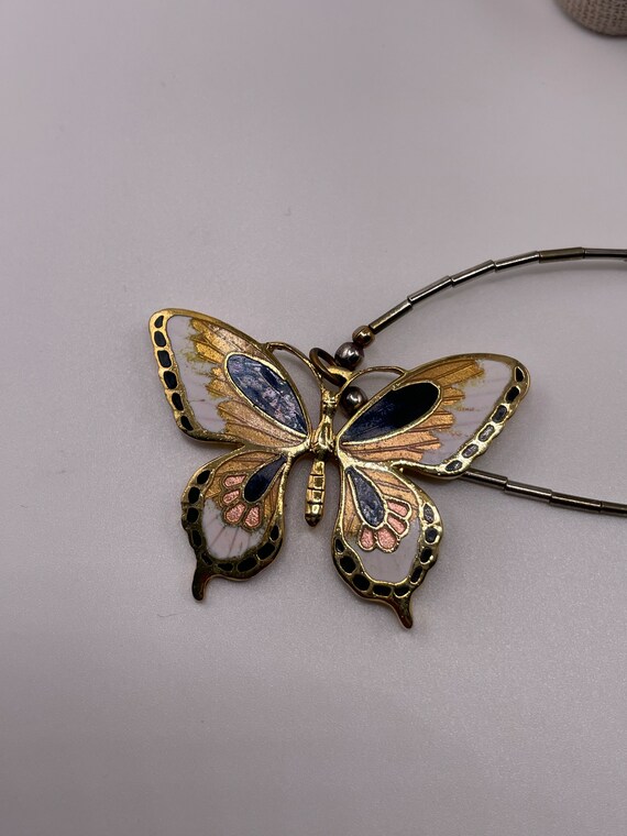 Vintage Gold, Black and White Butterfly Pendant - image 5