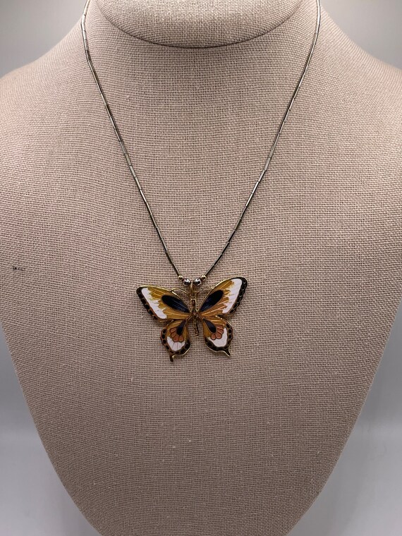 Vintage Gold, Black and White Butterfly Pendant - image 2