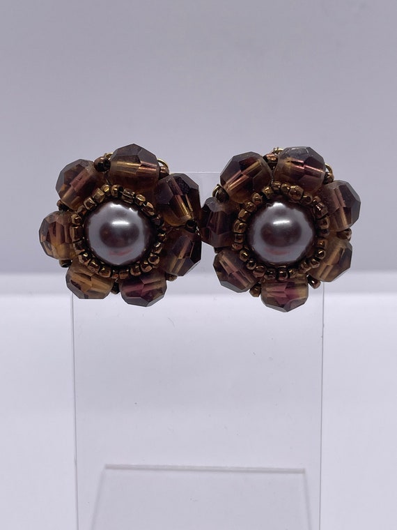 Vintage Beaded Marvella Clip on Earrings - image 1