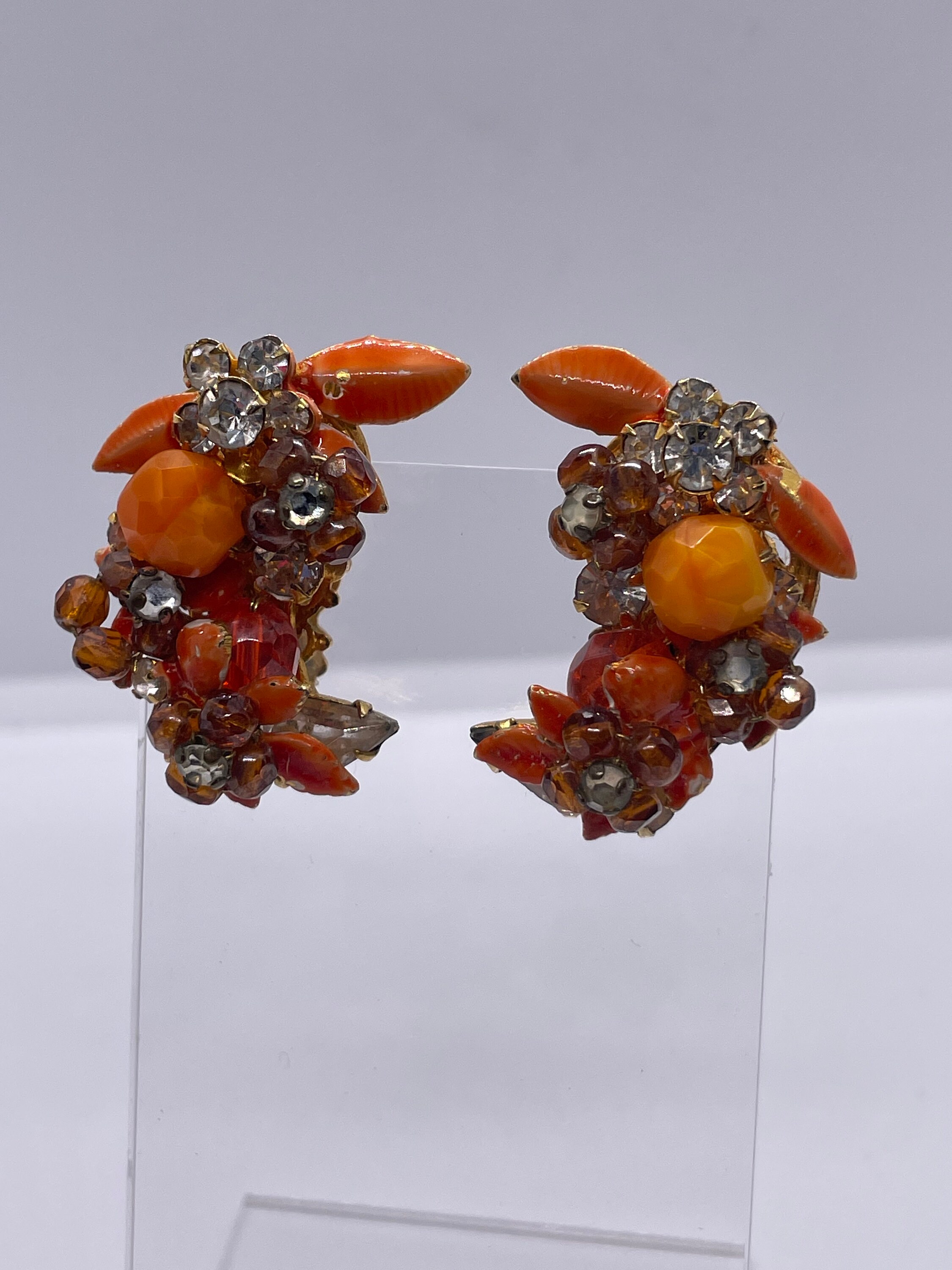 Vintage 50’s Clip-on Orange Robert Signed Earrings