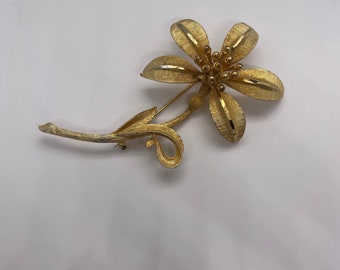 Gold Signed BSK Flower Brooch