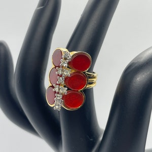 Vintage Red Stone Ring- gold color with rhinestones