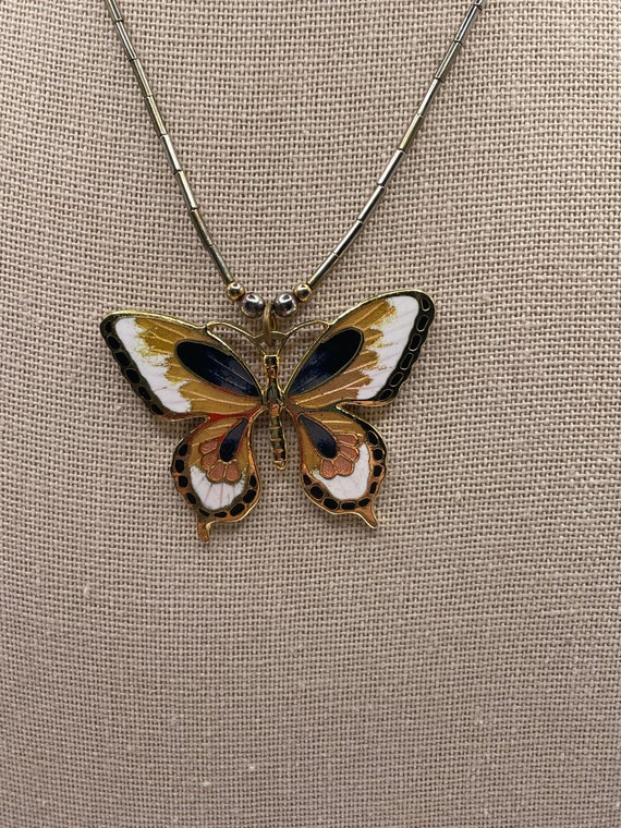 Vintage Gold, Black and White Butterfly Pendant - image 1